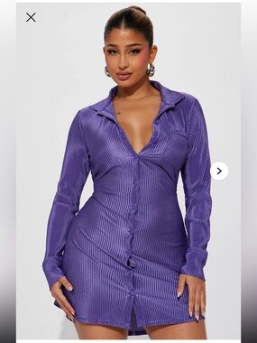 Fashion Nova Women's Ribbed Purple Button-Front Longline Dress
